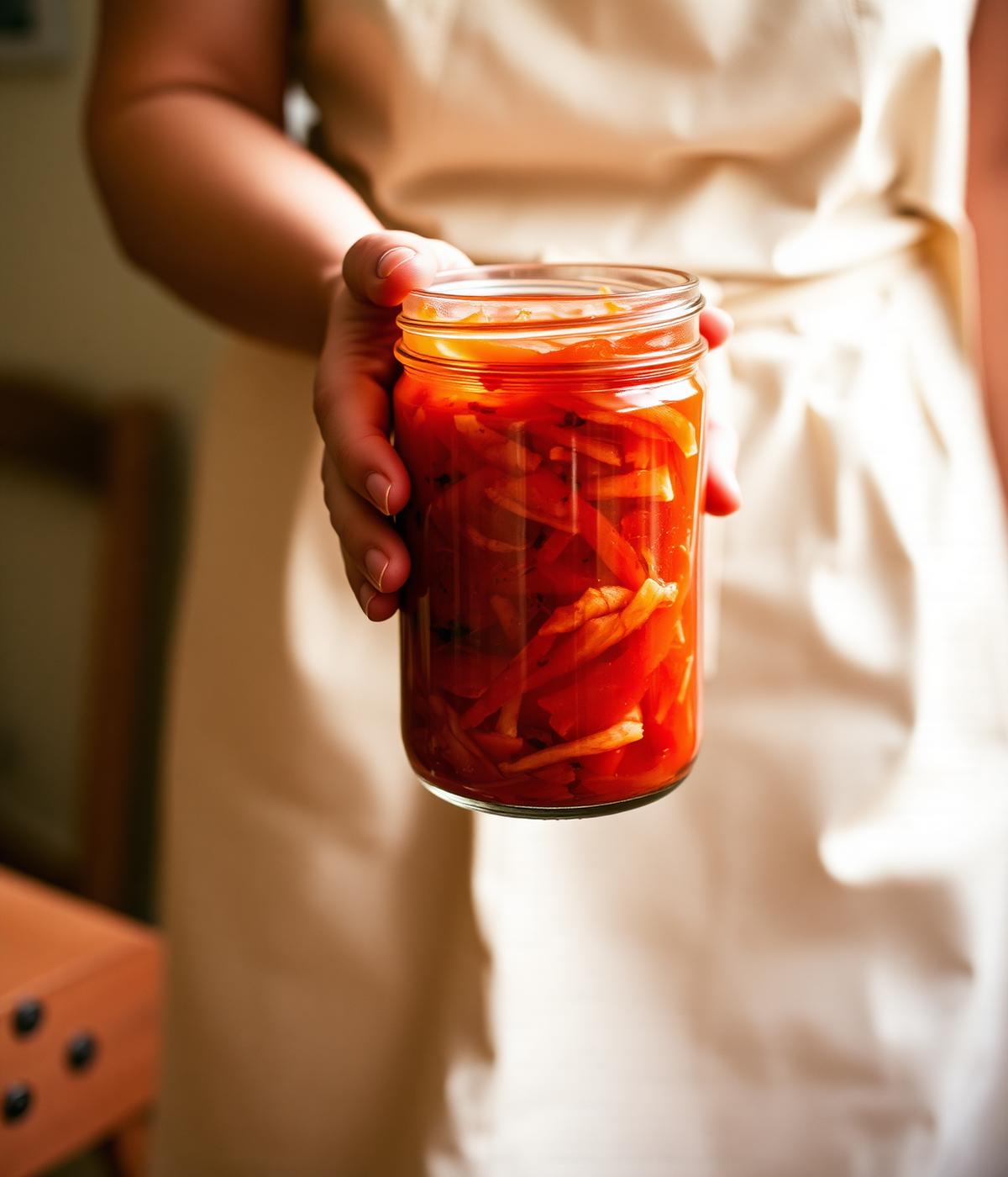 Manos sosteniendo un tarro de fermentado